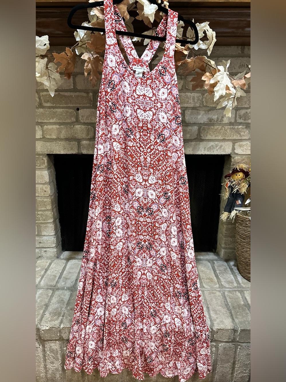 Artisan Red and White Printed Maxi Dress EUC